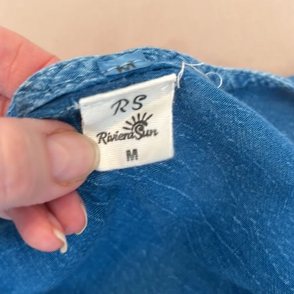 Kona Sol szM denim blue sundress w/embroidery at neck & hem flowy soft GUC - Image 5