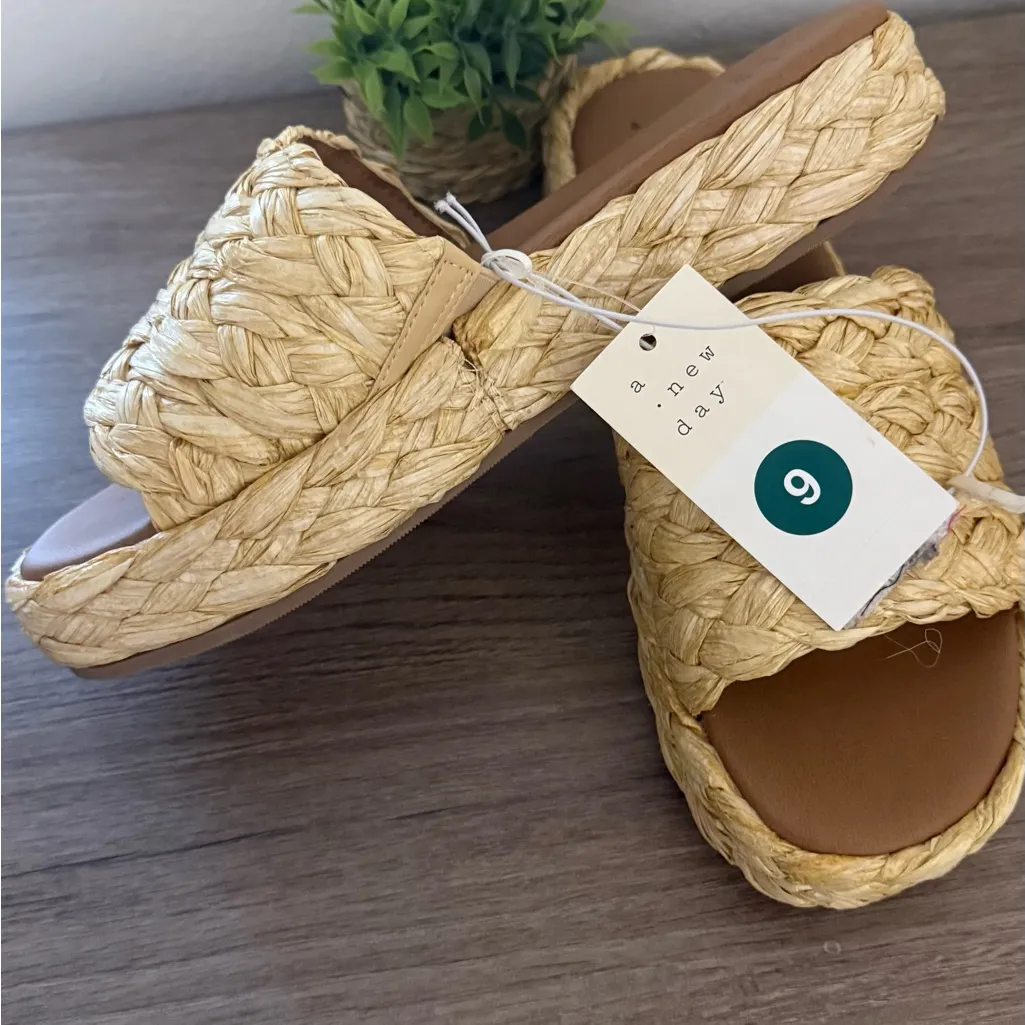 Women's Casey Braided Raffia Platform Slide Sandals - A New Day™ Beige - Image 4