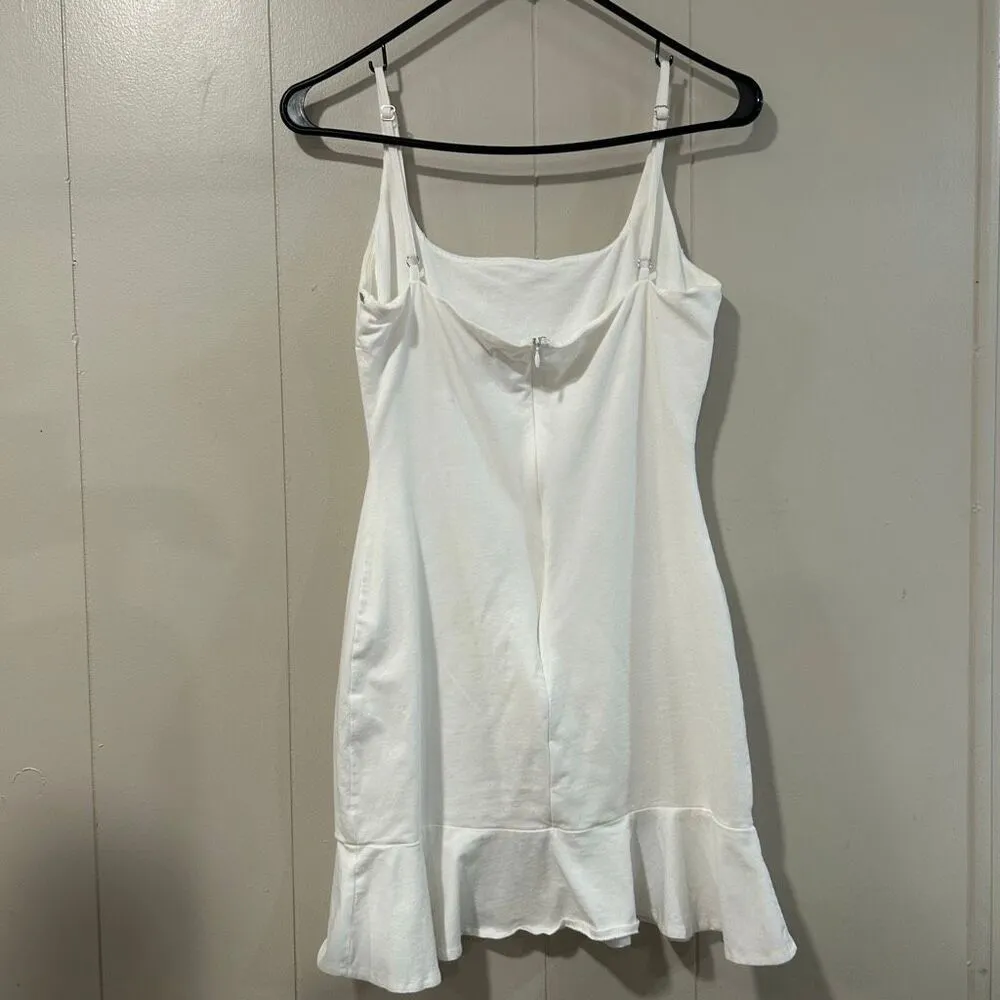 Princess Polly White Ruffle Hem Mini Dress Size 4 | Square Neck Cami Slip Dress - Image 2