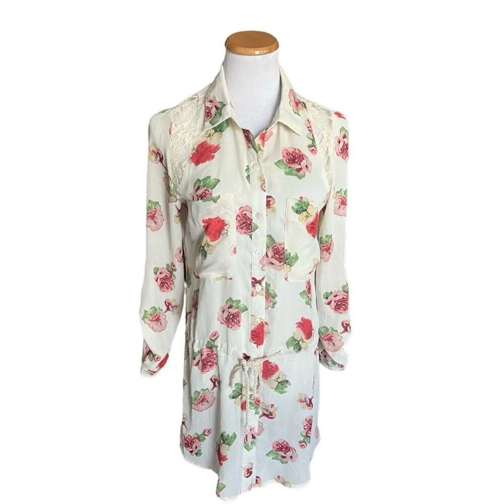 Womens Miss Me Jeans Floral Print Tunic Top Shirt Tie Waist Dress - Sz S - Image 2