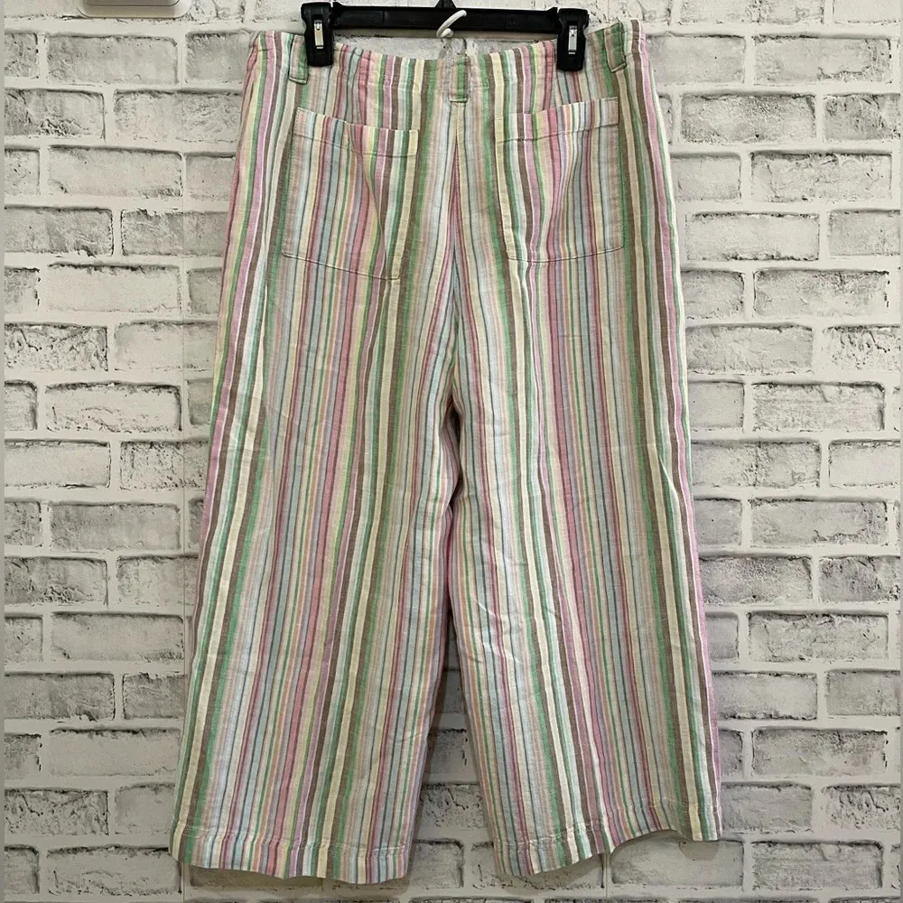 Women’s Talbots Petites striped multi-color 100% linen cropped wide leg, Size 12 - Image 2