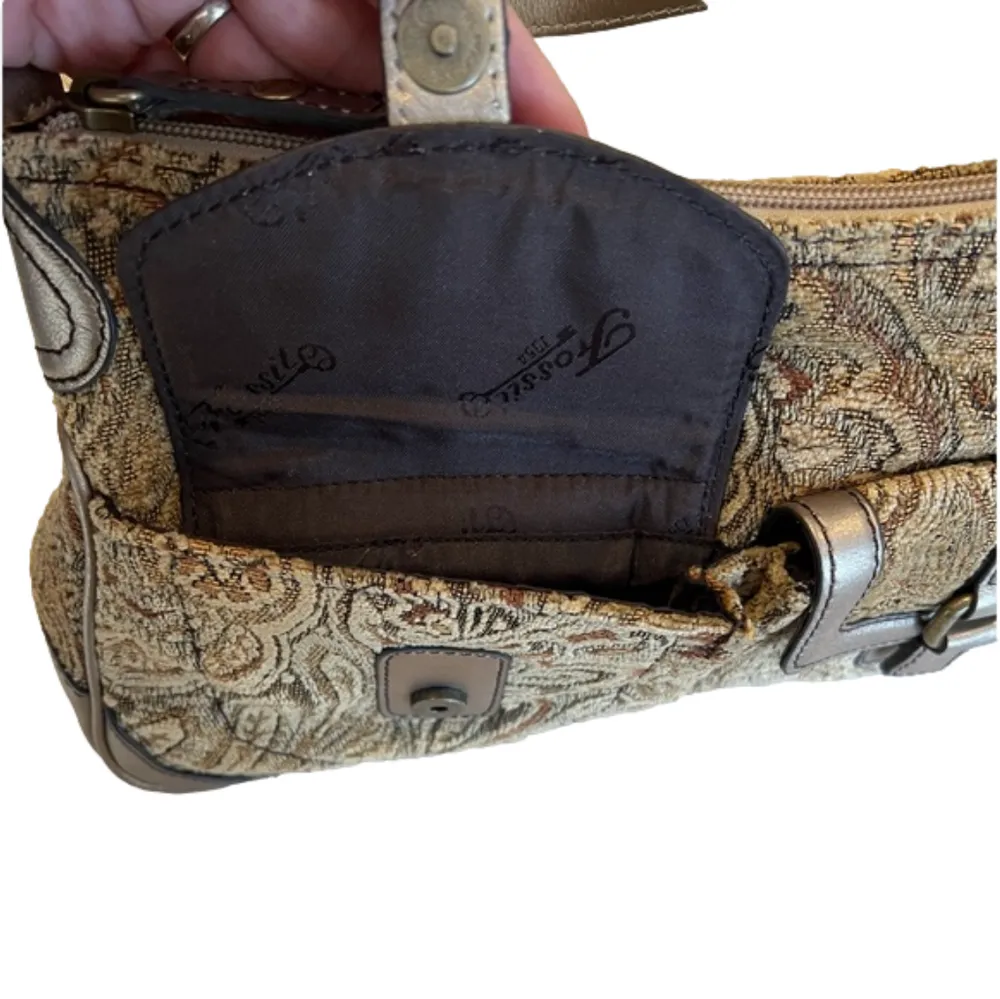 Fossil Y2K jacquard & bronze leather handbag, new and super clean w/one flaw. - Image 13