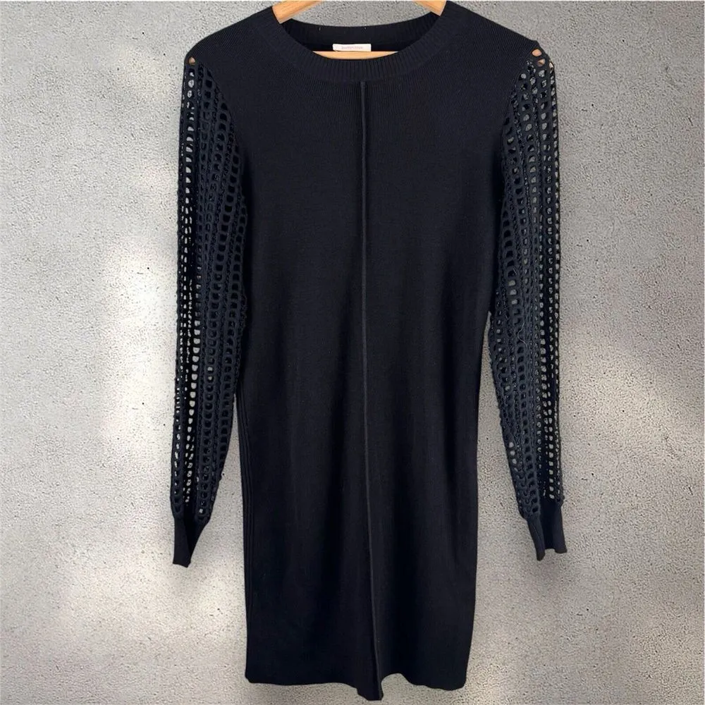 See By Chloe Black Wool Crochet Knit Sleeve Sweater‎ Dress Sz L - Image 3