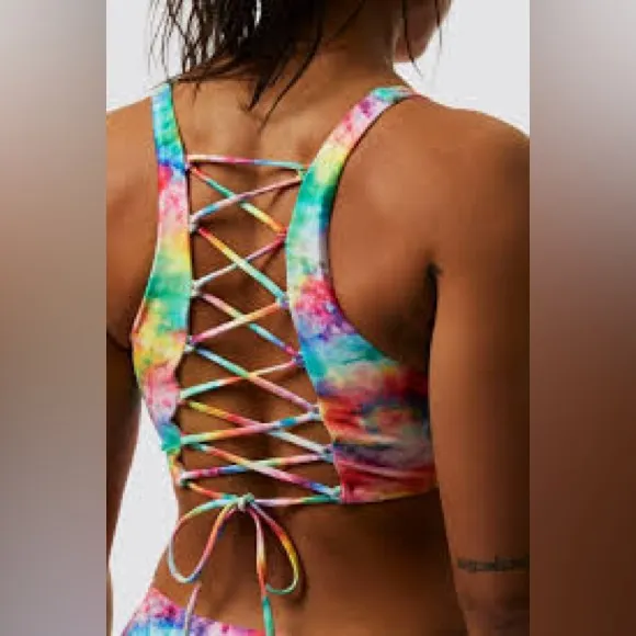 NWT The Primitive Rainbow Tie Dye Bikini Set (XS bottom and medium top) Pink - Image 5