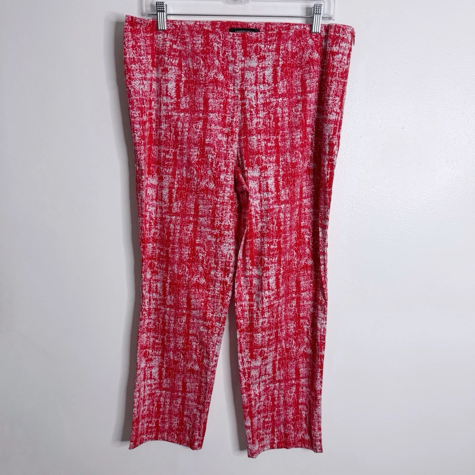 Lafayette 148 Cropped Bleeker Pant Size 12 Women's Red White Cotton Stretch - Image 3