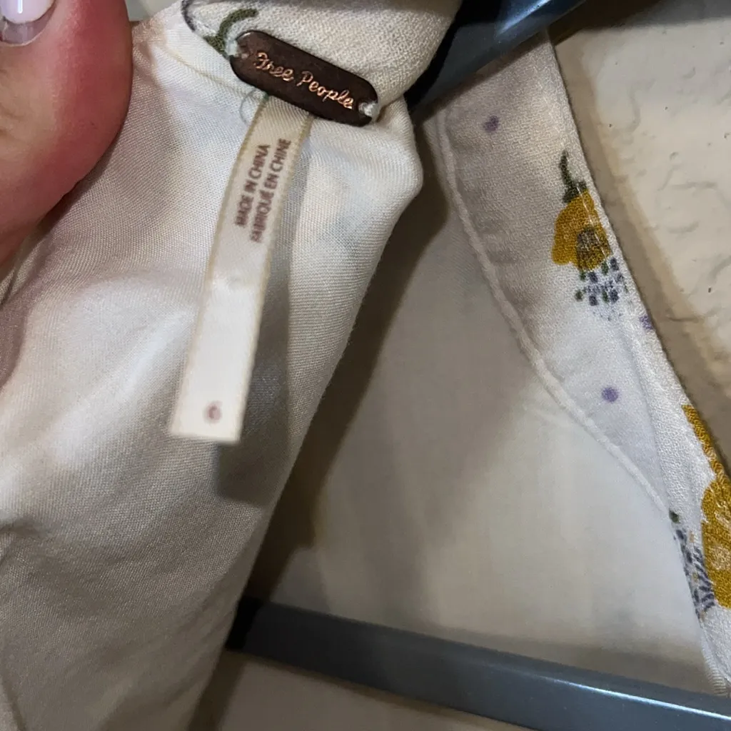 Free People White and Yellow Floral Long Sleeve Dress - Image 4