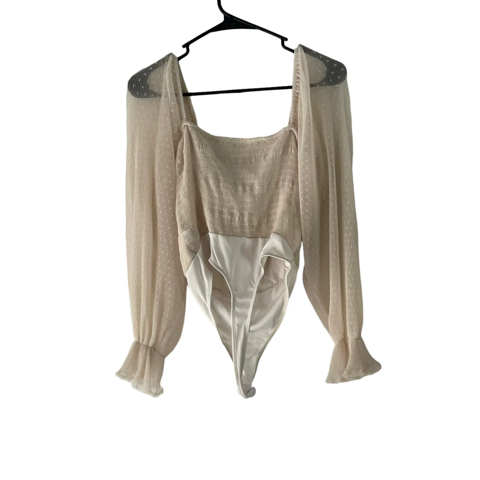 Biashe Women's Size Small‎ Cream Swiss Dot Puff Lace Body Suit - Image 7