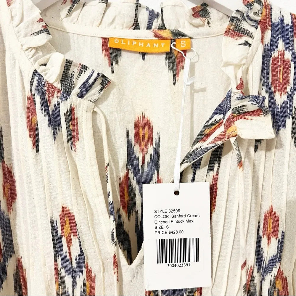 NEW NWT OLIPHANT Sanford Cream Cinched Pintuck Maxi Dress Tuckernuck Small S Red - Image 6