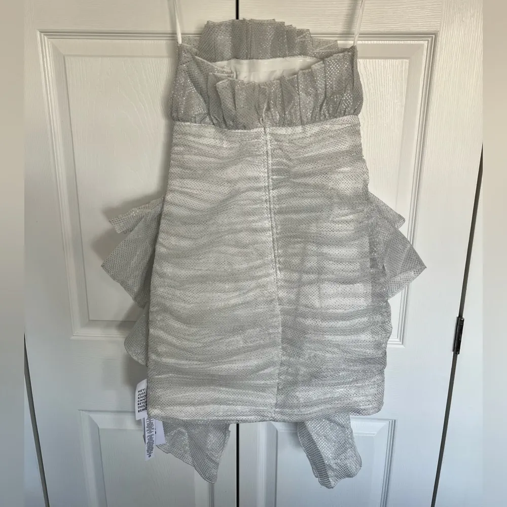 NWT ASOS LUXE White and Silver Glitter bandeau frill mini dress size US 4 - Image 3