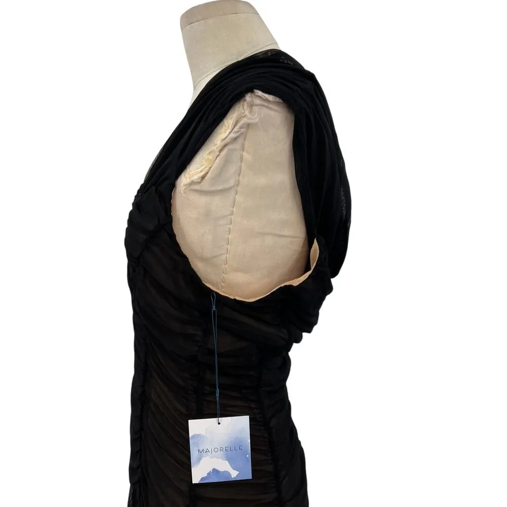 Majorelle Pandora Mini Dress Black Nude Ruched Shirred‎ Off the Shoulder Size XL - Image 8