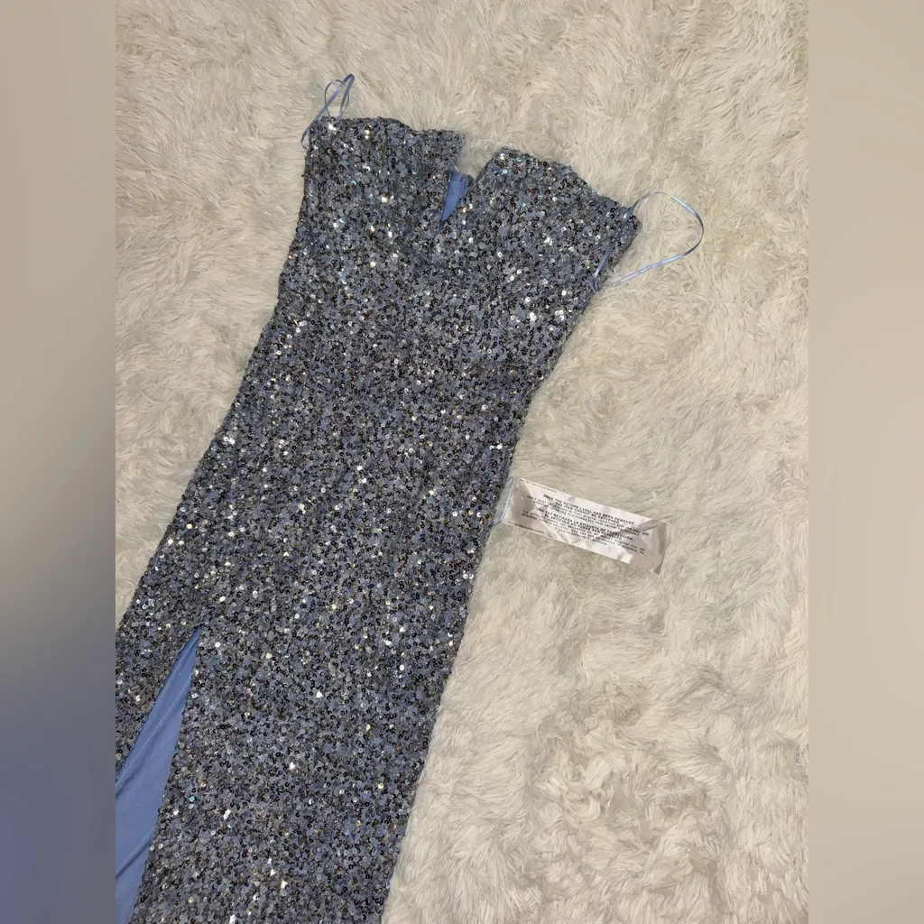 NEW Dress the Population Fernanda Sequin Strapless Platinum Multi Gown sz M - Image 5