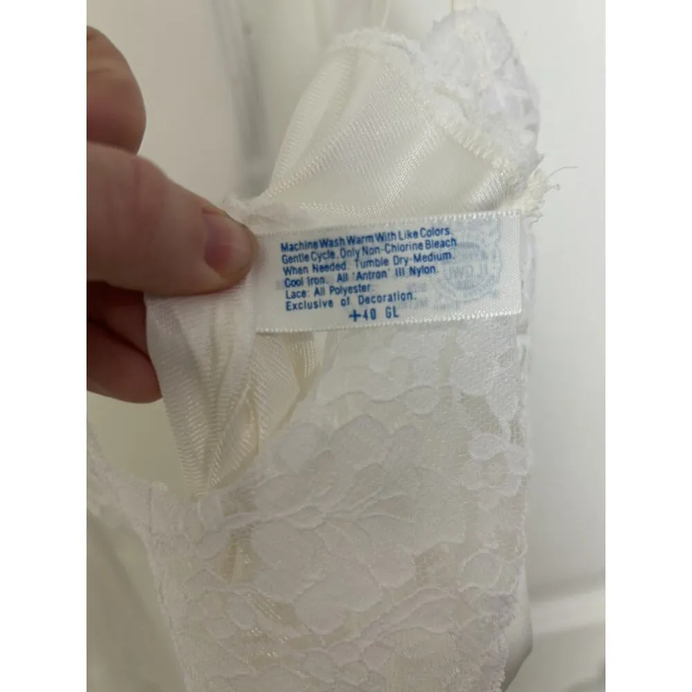 VTG 60s 70s Union Made White Nylon Lacy Slip Dress Size 36 Medium Bridal Wedding - Image 9