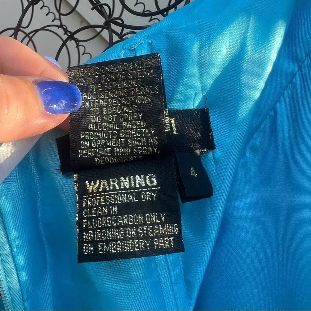 Terani Couture Strapless Prom Dress Blue Silver Embellish flowy chiffon skirt 4 - Image 12