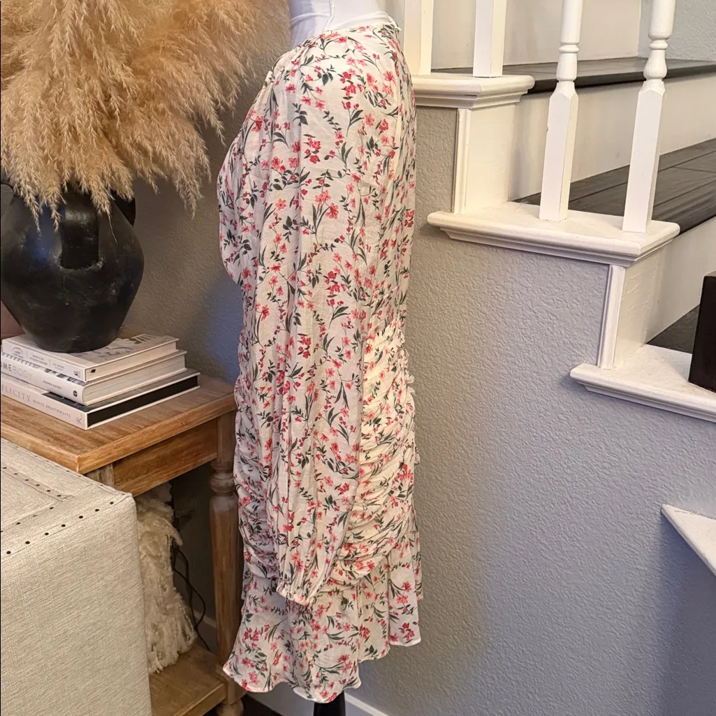 Revolve MinkPink Kacey Ruched Long Sleeve Floral Mini Dress Size Medium - Image 6