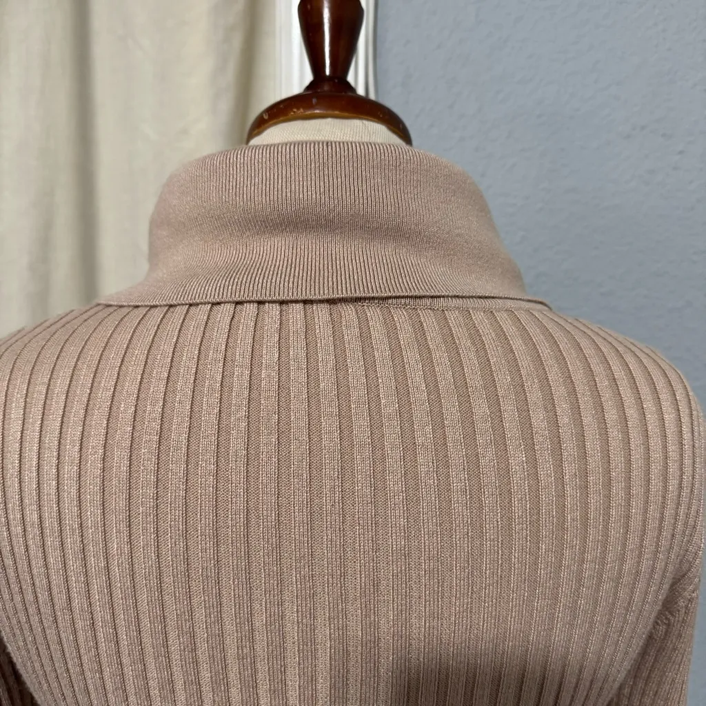 V28 Women Cowl Neck Sweater Long Sleeve Ribbed Knit Fitted Beige Dress Size M Tan Size M - Image 10