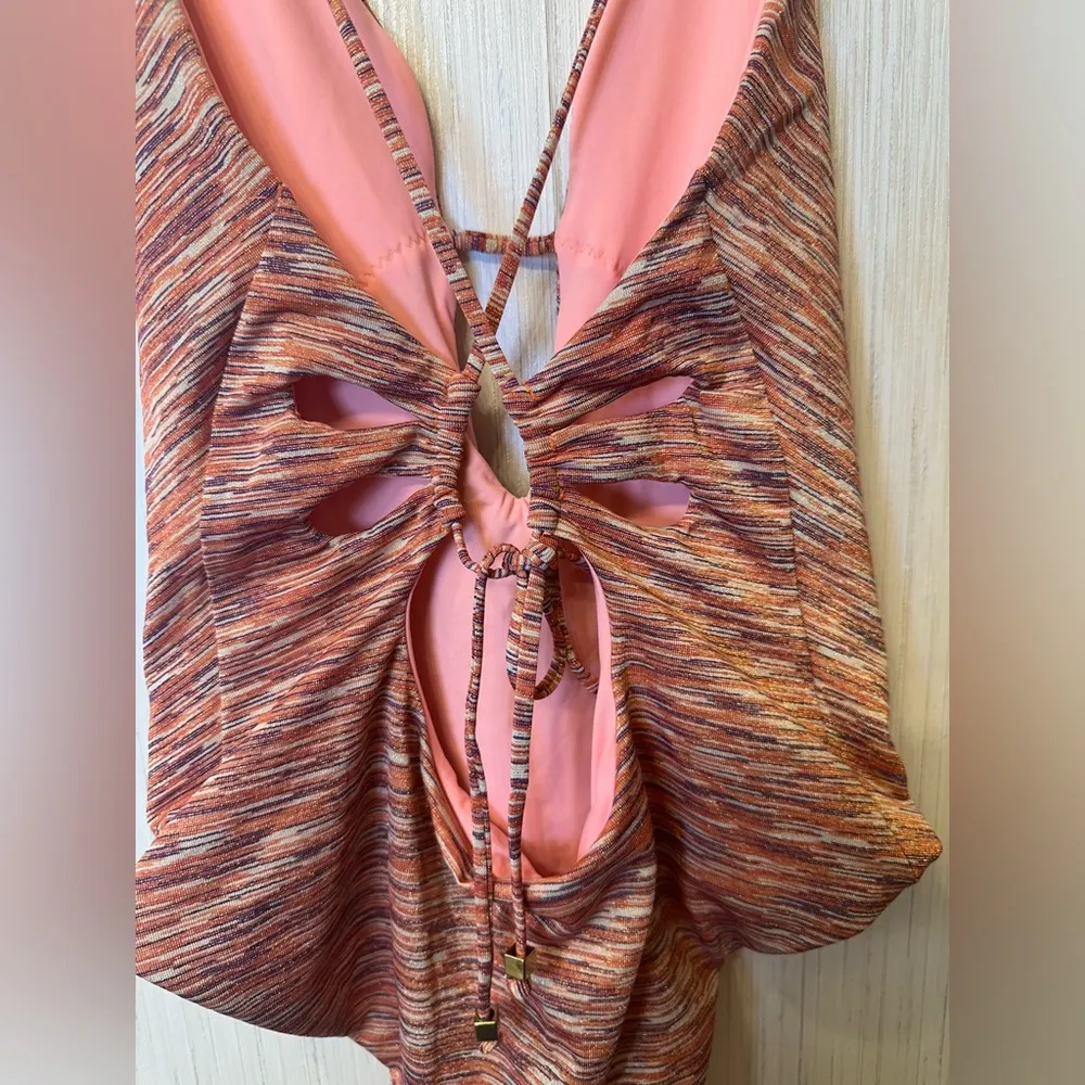 Becca by Rebecca Virtue Women's Sundance Metallic Plunge One Piece Swimsuit M - Image 2