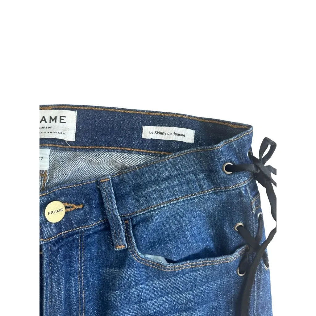 FRAME Women's Dark Wash Black Lace Up Le Skinny de Jeanne Jean Size 27 - Image 4