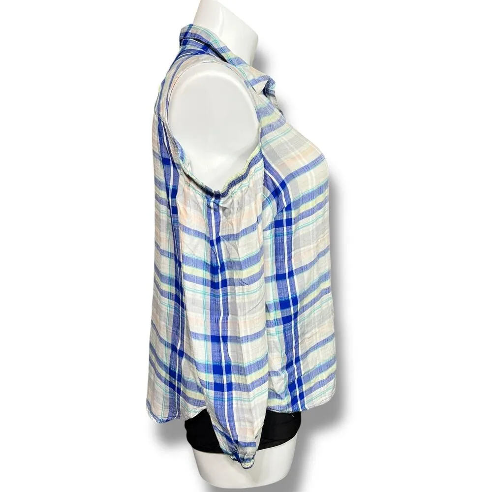 Maurices Womens Shirt Button Down Collared Cold Shoulder Long Sleeve Plaid 1X - Image 3