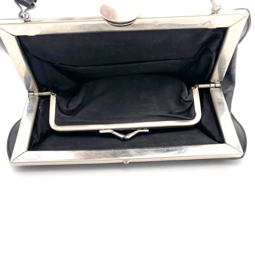 Vintage Black Leather Frame Evening Bag Clutch Purse Silver Hardware 5.5x8.5 - Image 8