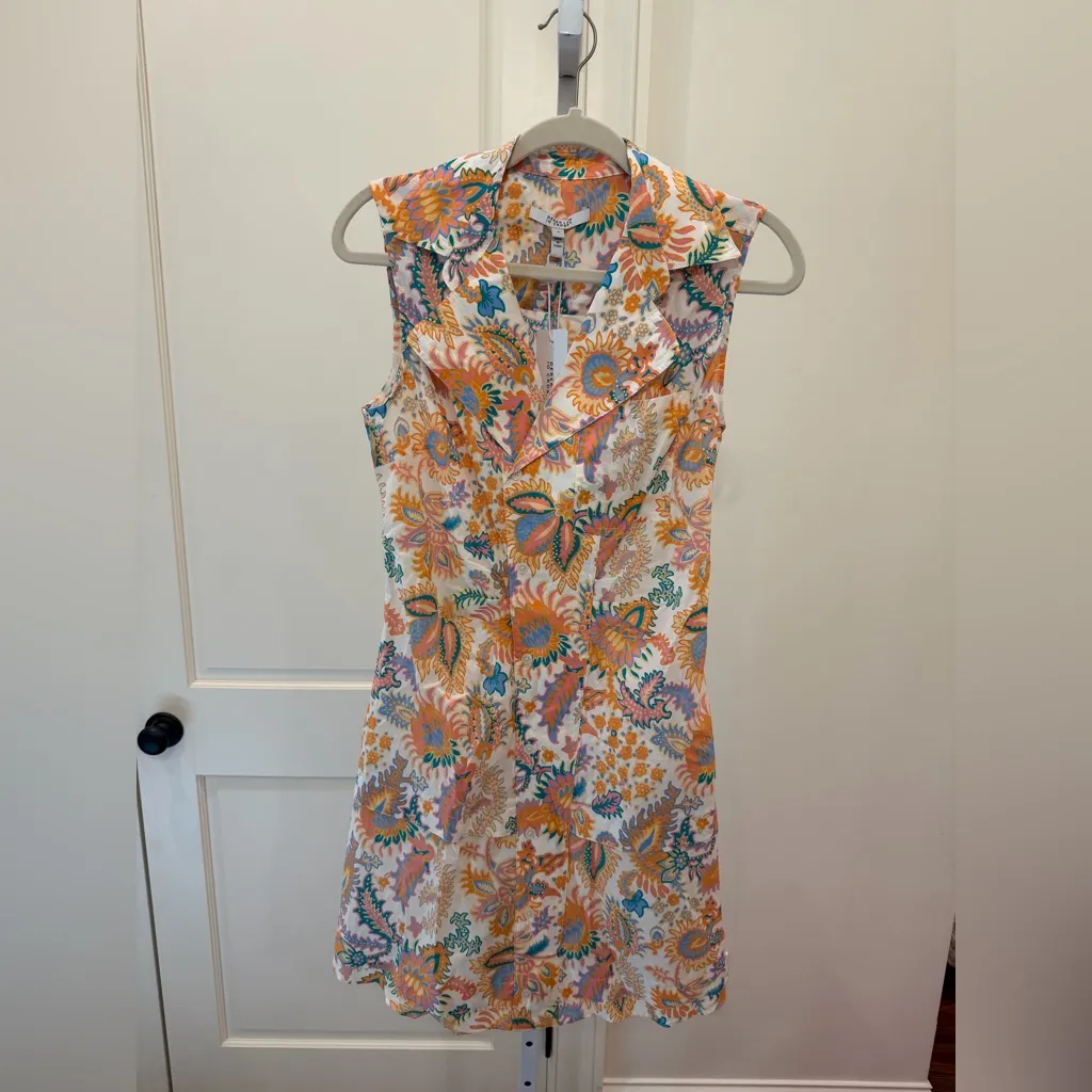 NWT Derek Lam 10 Crosby ‘Satina’ Sleeveless Shirt Dress in Orange Floral Paisley - Image 3
