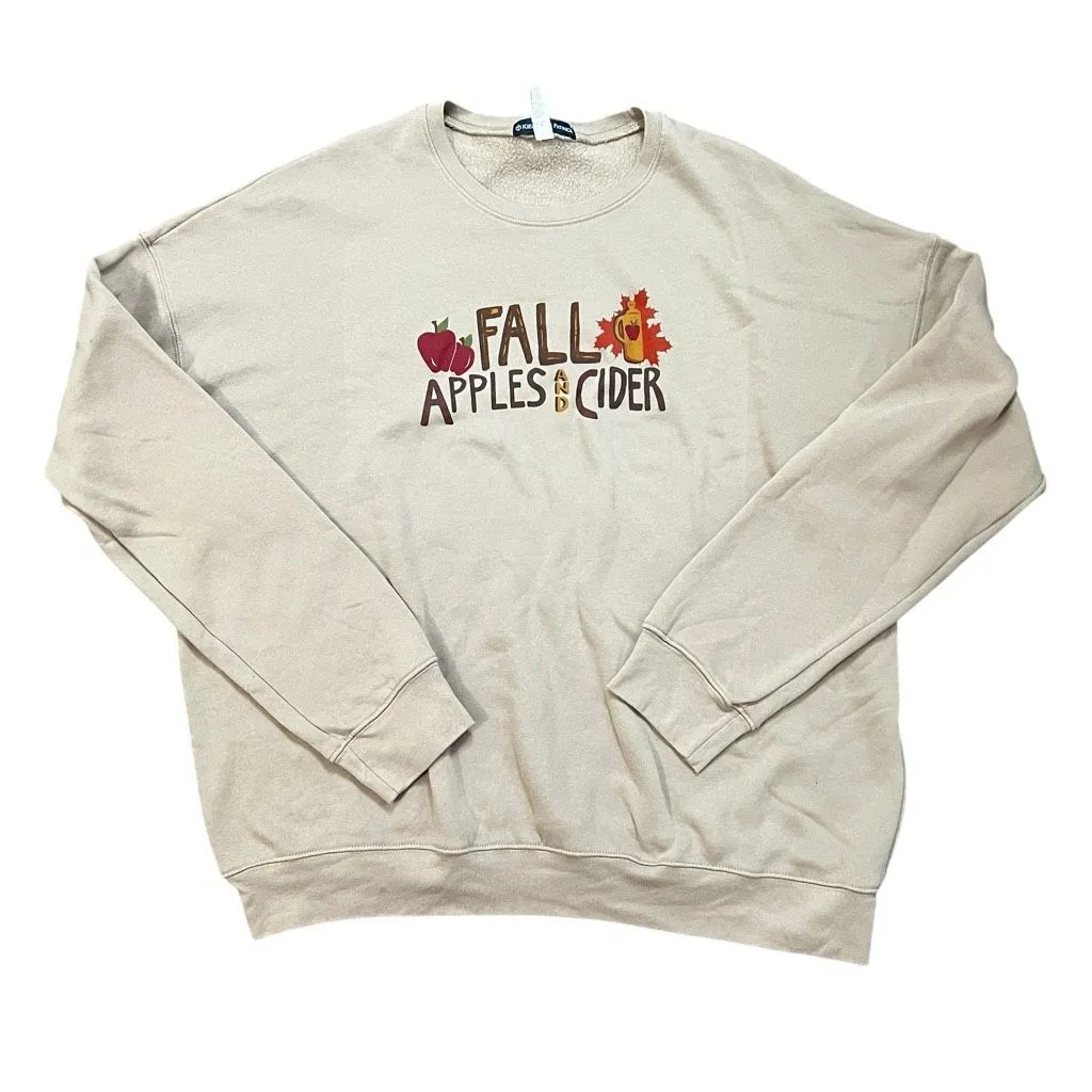 Kiel James Patrick Fall Apples & Cider Sweatshirt Beige Graphic Pullover 2XL - Image 2