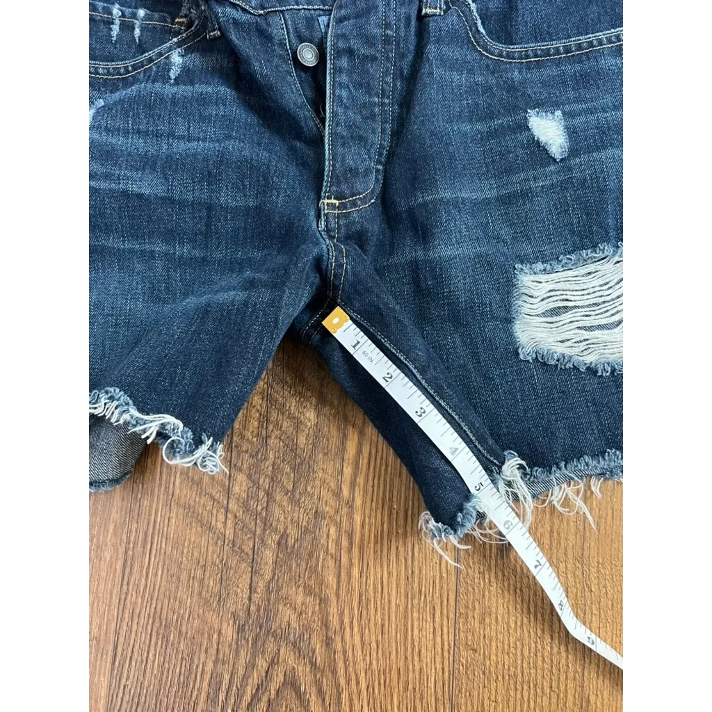 Lucky Brand Jean Shorts Women’s 2/26 Boyfriend Distressed Dark Wash Button UP - Image 6