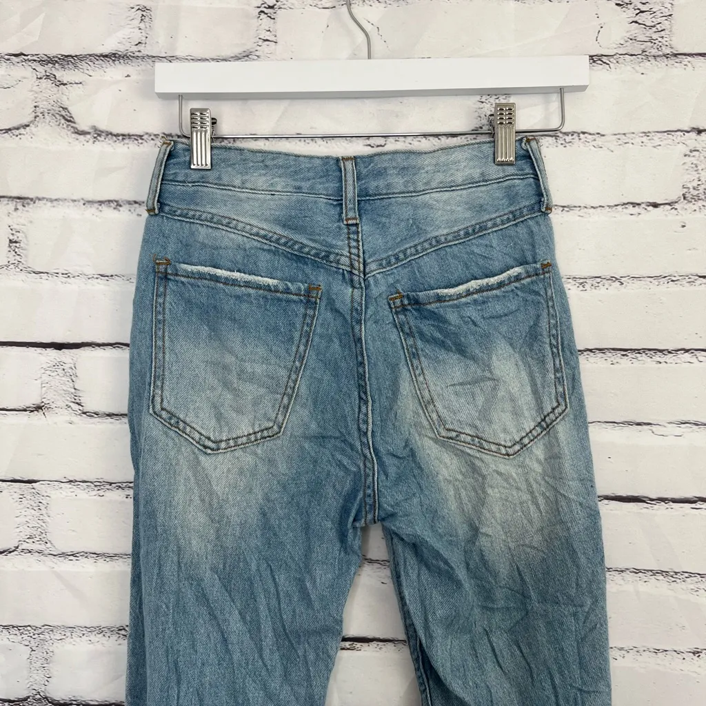 Y2K S.O.N.G Cropped High Rise Jeans Light Wash Distressed Button Fly 0/24 Grunge Blue - Image 9