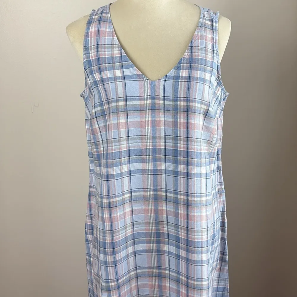 J Jill The Madras Maxi Dress 100% Linen Sleeveless Relaxed Fit Pockets Blue Sz M Size M - Image 3