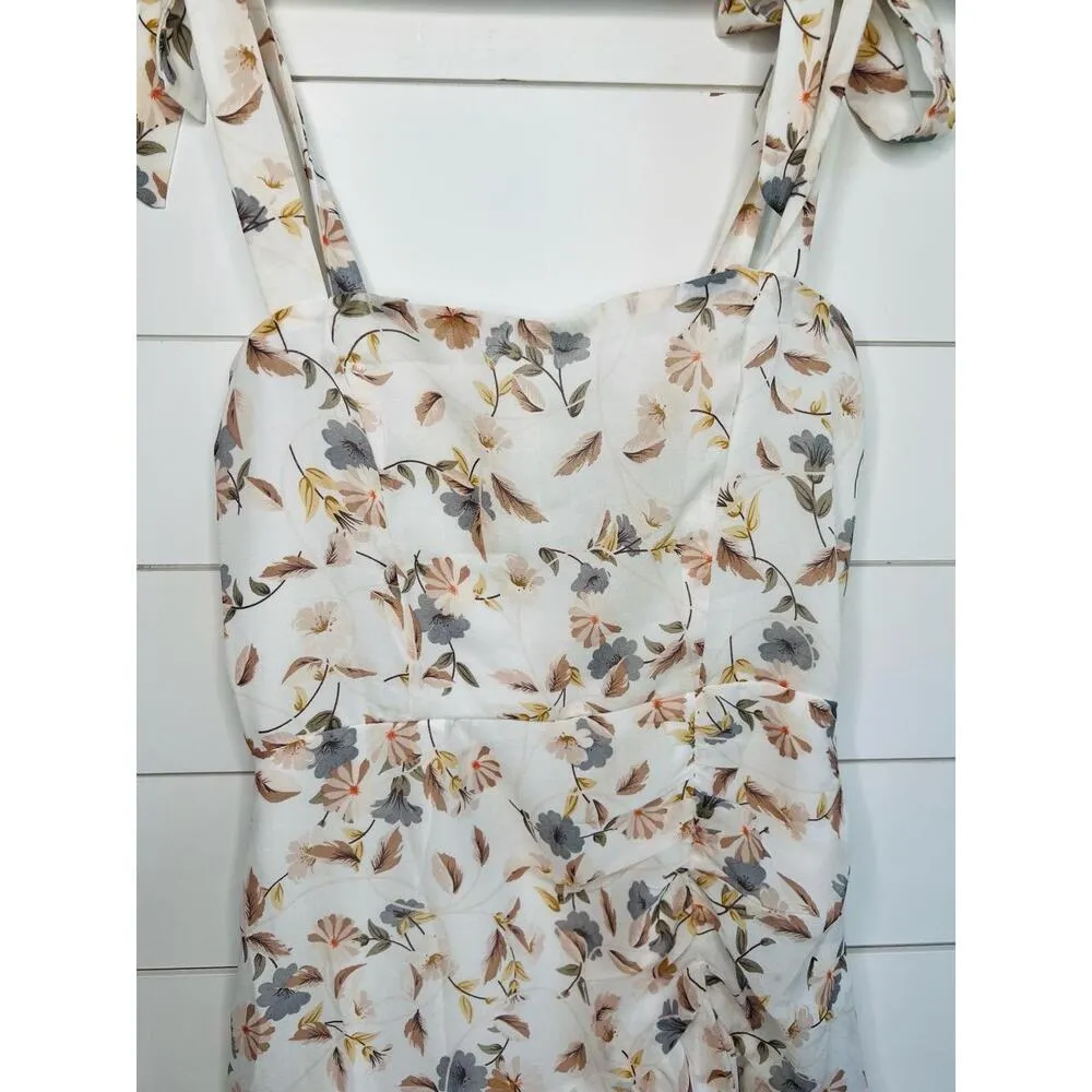 Polly Ivory Floral Print Tie Shoulder Ruffled Hem Sleeveless Mini Dress Size US6 - Image 5