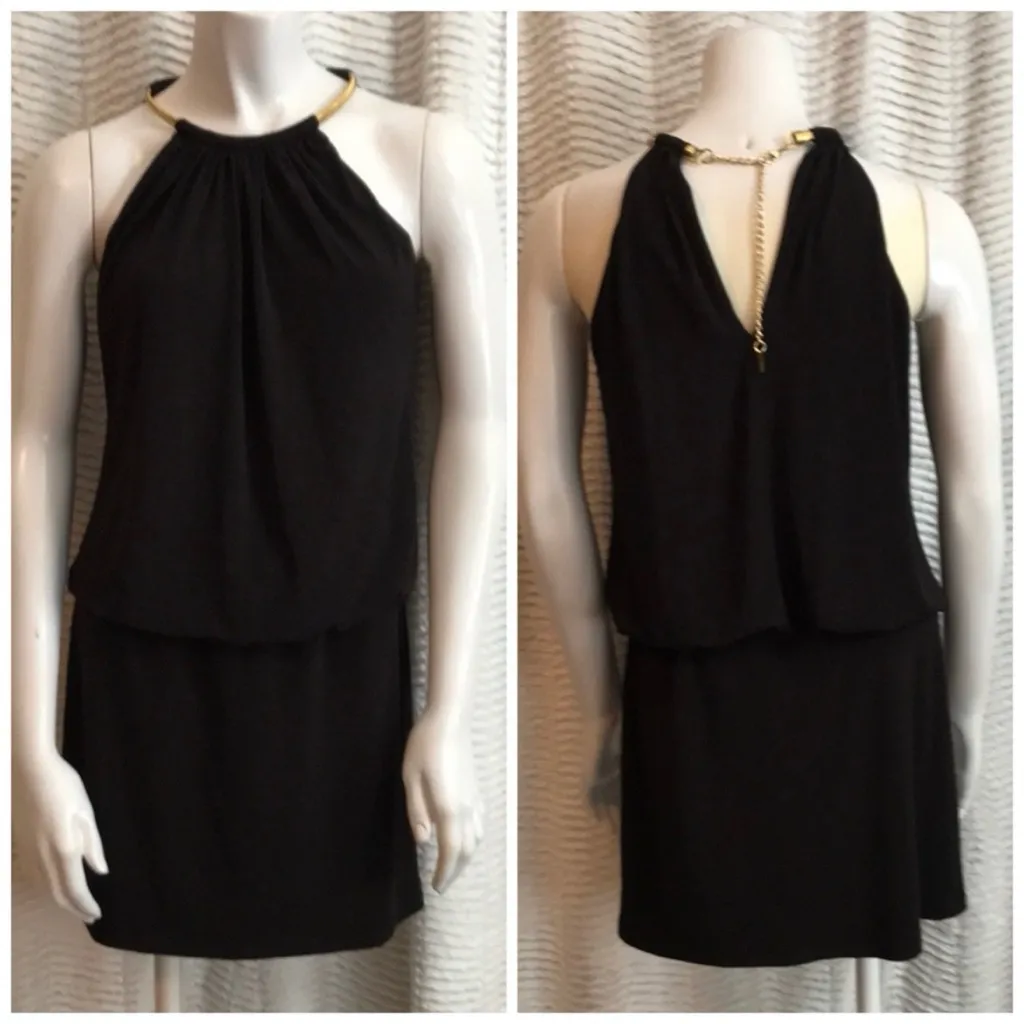 Jessica Simpson Dress Black Gold Collar Mini Jersey Knit 2 LBD Cocktail Chic - Image 3