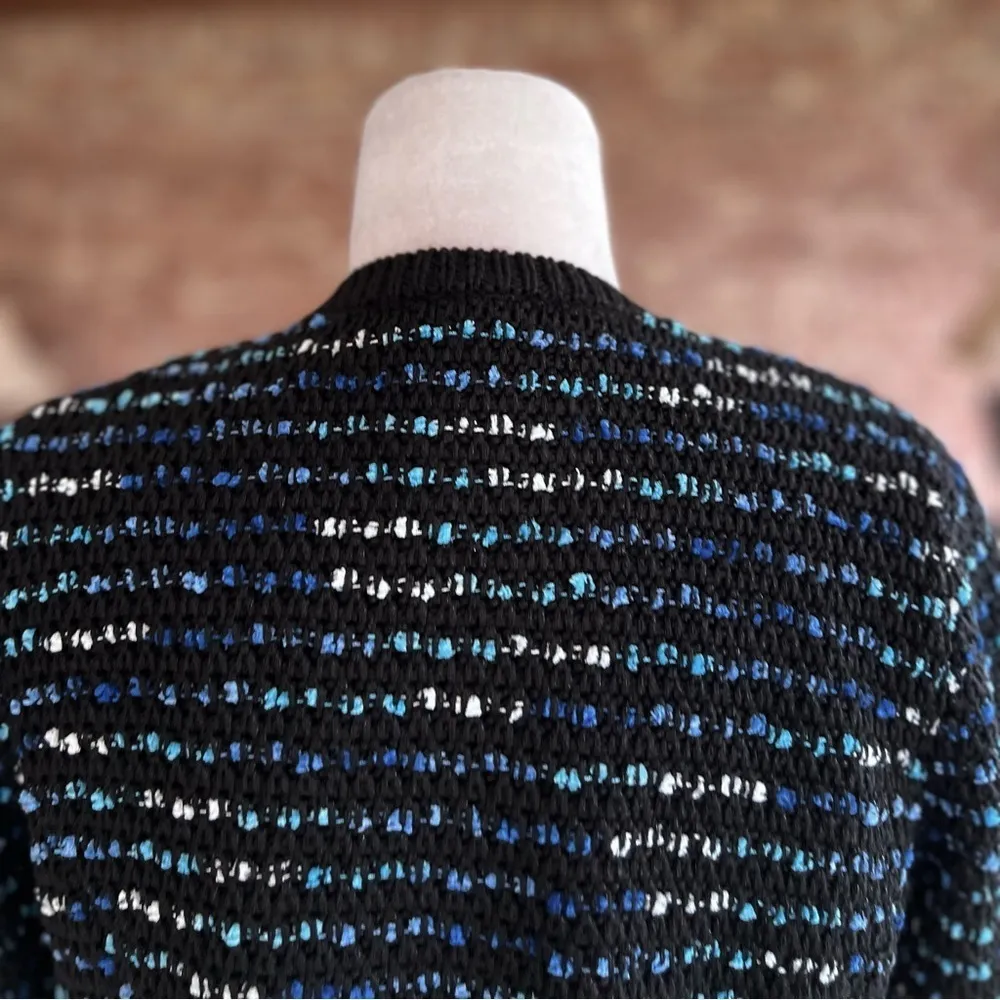 WHBM Jacket Knit Black Tweed Fringe Moto Cropped Open Front S Party Work Chic - Image 10