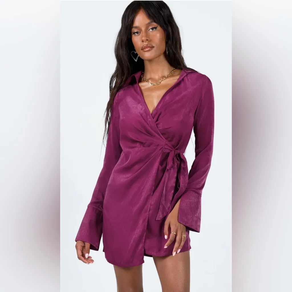 Princess Polly Women’s Burgundy Diddam Long Sleeve‎ Mini Dress Size 2 - Image 2