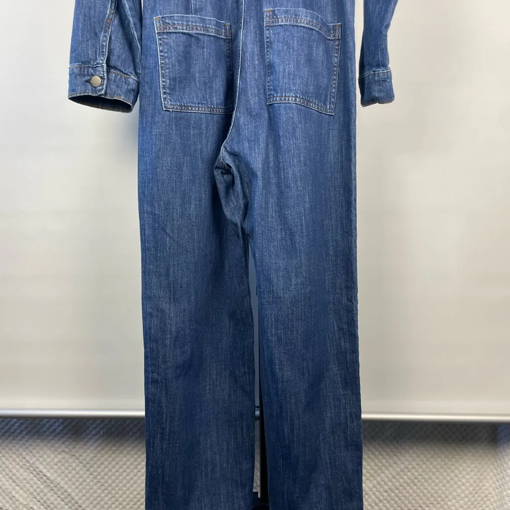 a.n.a Classic Blue Denim Long Sleeve Collared Utility Jean Jumpsuit Size M - Image 11