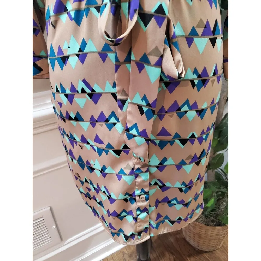 Attention Women's Multicolor Polyester Collared Long Sleeve Knee Length Dress M - Image 4