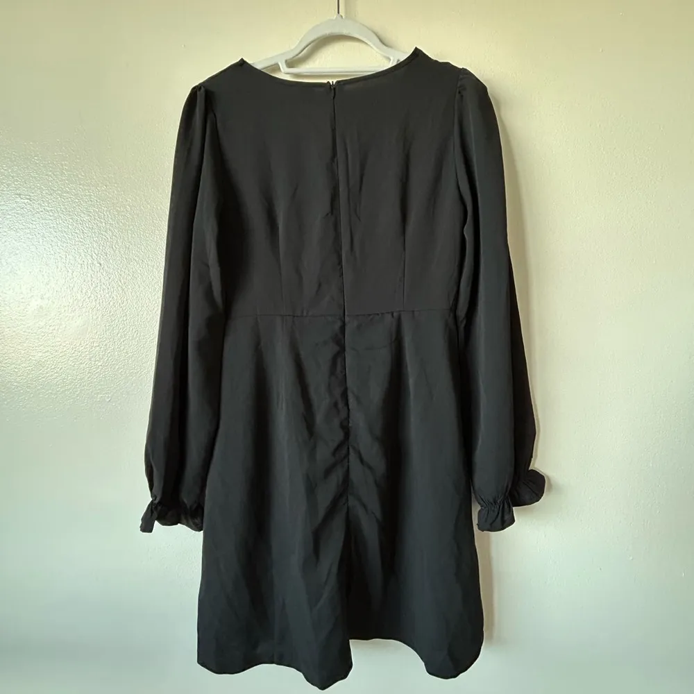 NWOT SHEIN Small Little Black Dress Balloon Sleeves Plunge V Neck Fall Winter - Image 6