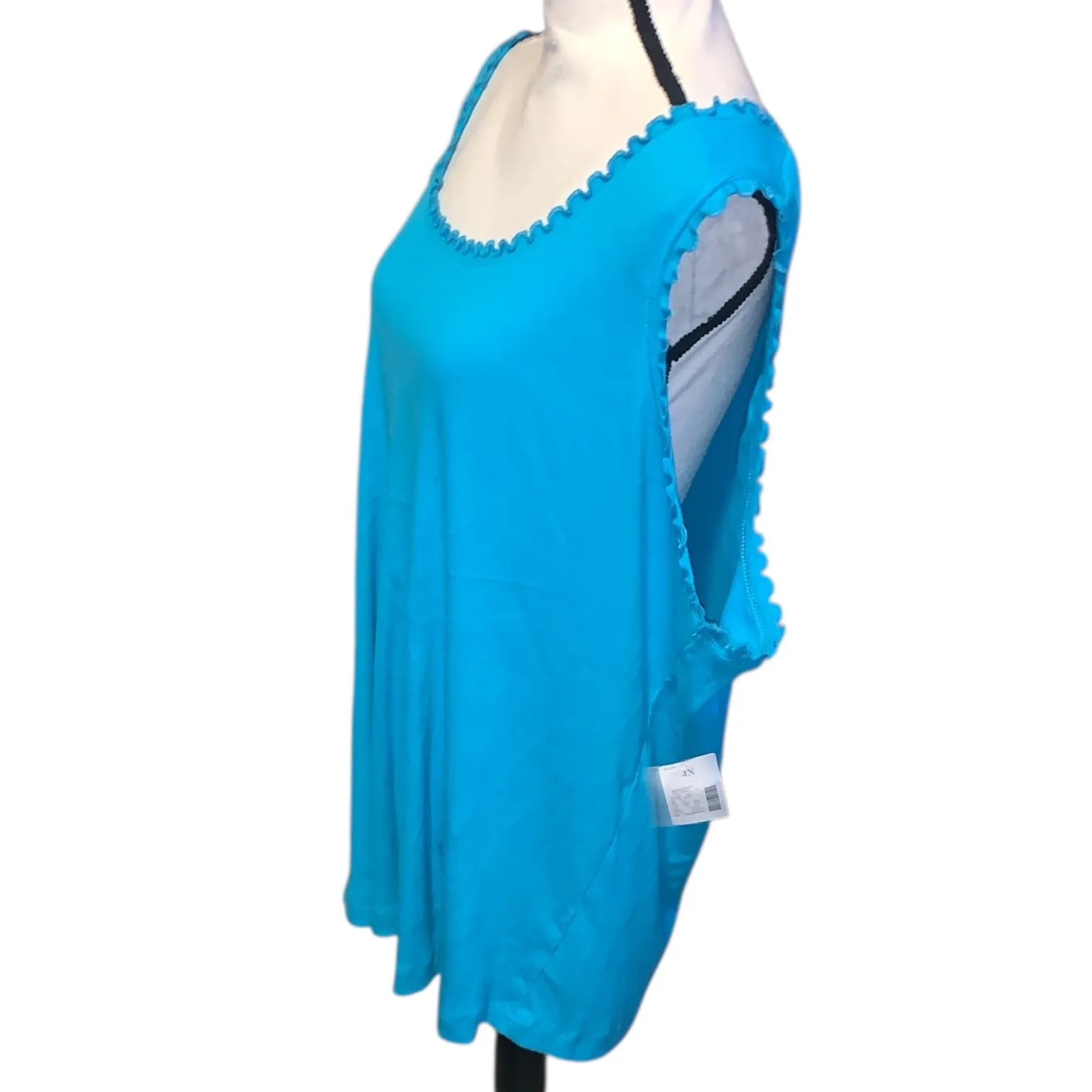 NWT Fashion Bug Turquoise Blue Sleeveless Tank Top 4X Plus Size Ribbed Ruffle - Image 3