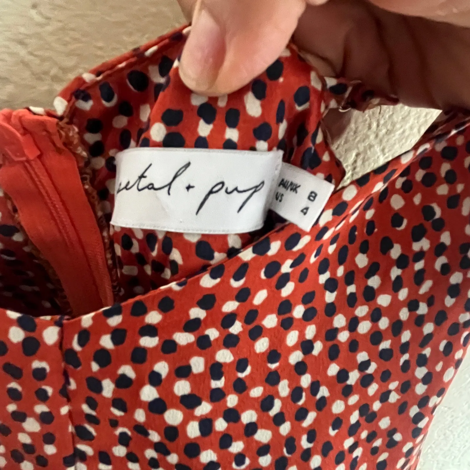 Petal & Pup Women's Printed Burnt Orange Satin Cutout Midi Dress Size 4 - Image 3