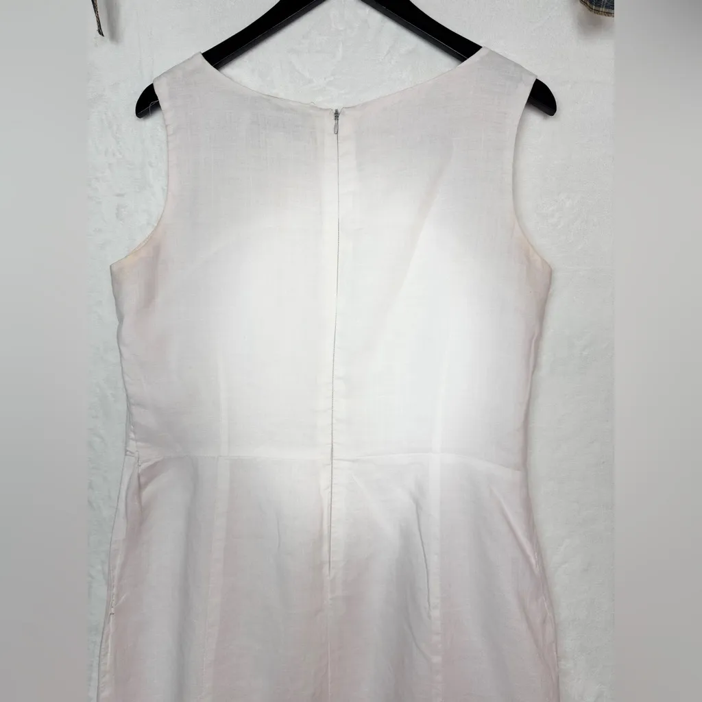Donnavincy 100% Ramie Minimalist White Sleeveless Dress Floral Embroidery Sz8 Size 8 - Image 7