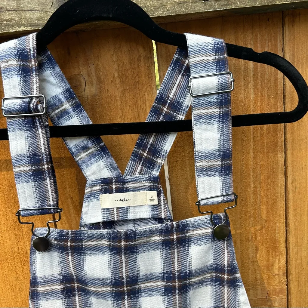 Cindy Plaid Shift Dress size small fall autumn blue overalls size‎ small - Image 5