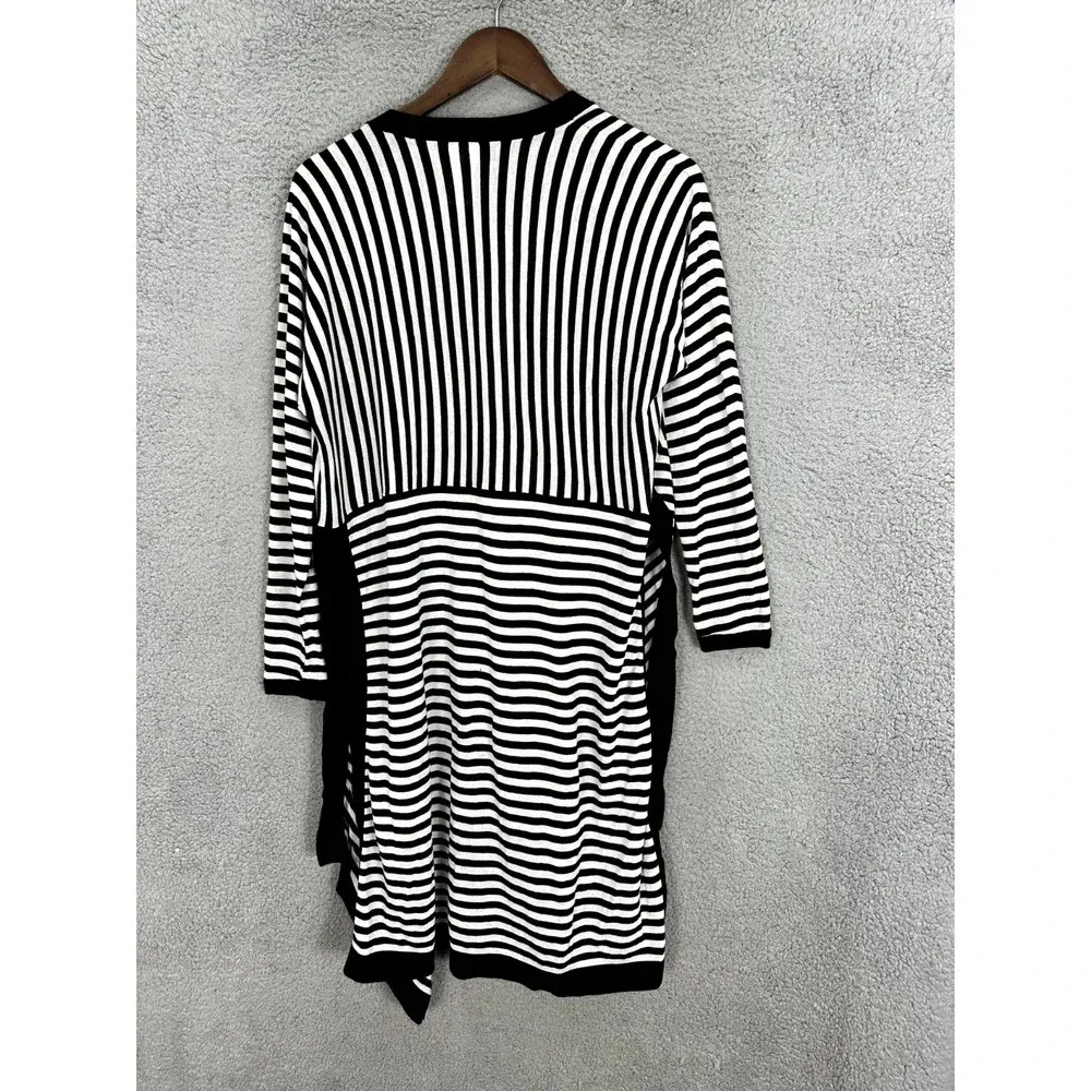 Cabi Cardigan Women Small Black Striped‎ Open Front Long Oversized Cotton Preppy - Image 6