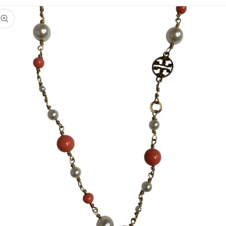 Tory Burch Faux Pearl & Resin Evie Logo good orange Convertible  Necklace $258 - Image 7