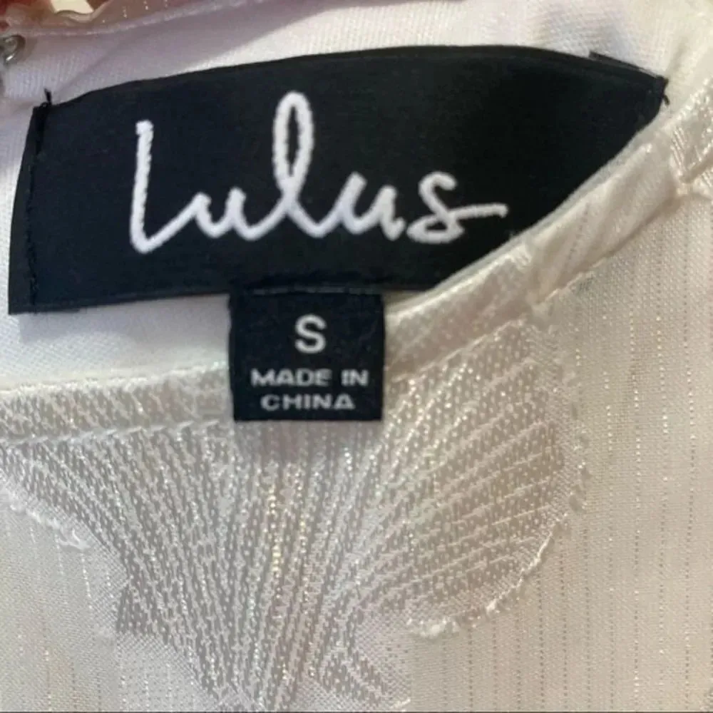 Lulus  Shell Print Flounce Shift Dress White Small - Image 7