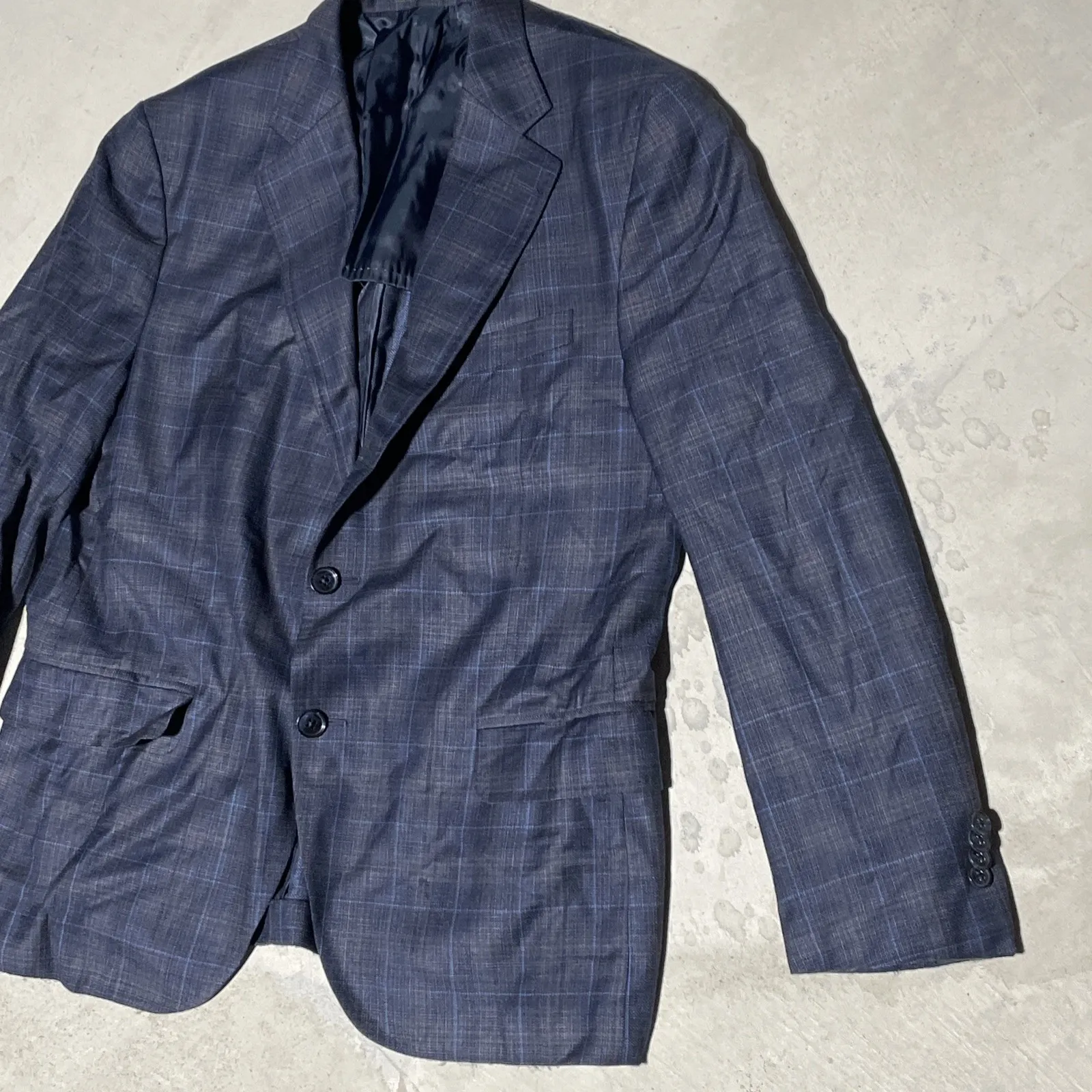 Peter Millar Windowpane Crown Soft Men's SZ L Short Blue Blazer Wool Silk Linen - Image 2