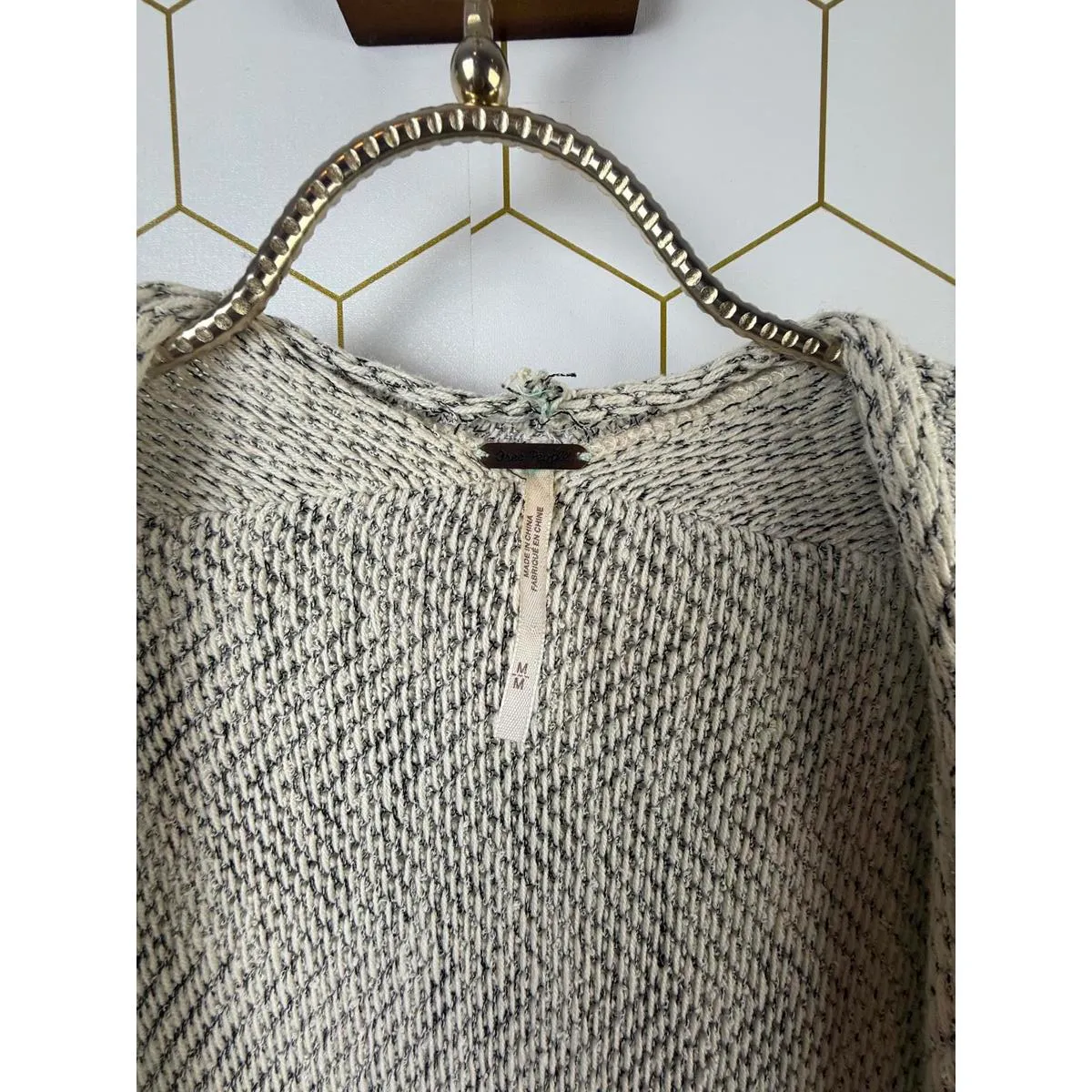 Free People Beige Herringbone Knit Cardigan - Size - Medium - Image 4