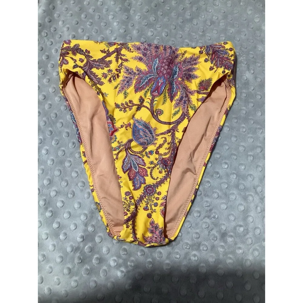 J. Crew High Rise Bikini Bottom Ratti  Golden Paisley XS - Image 2