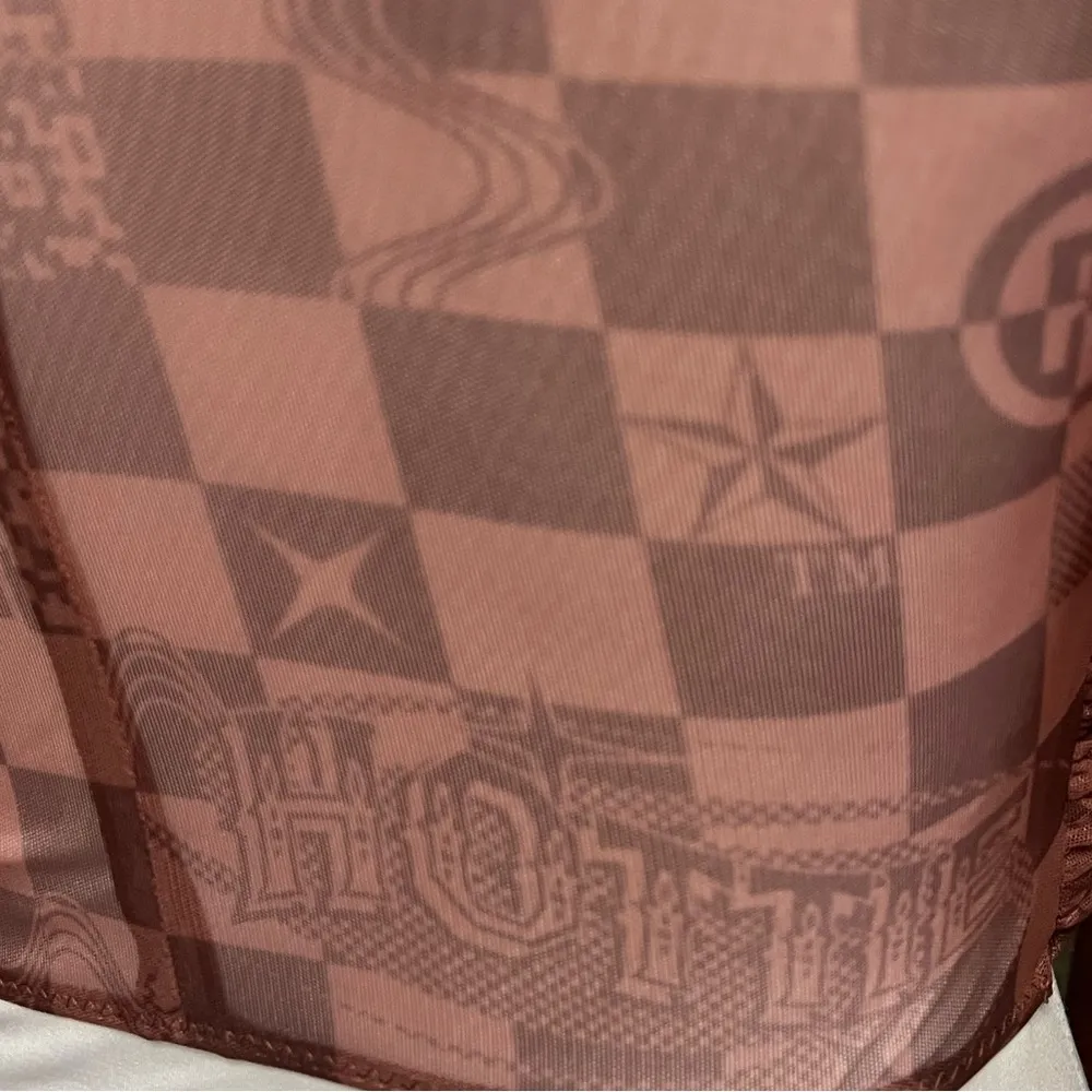 Poster Grl by Dolls Kill Real Luxury Vibes Checker Mesh Crop Top Brown Size XS - Image 5