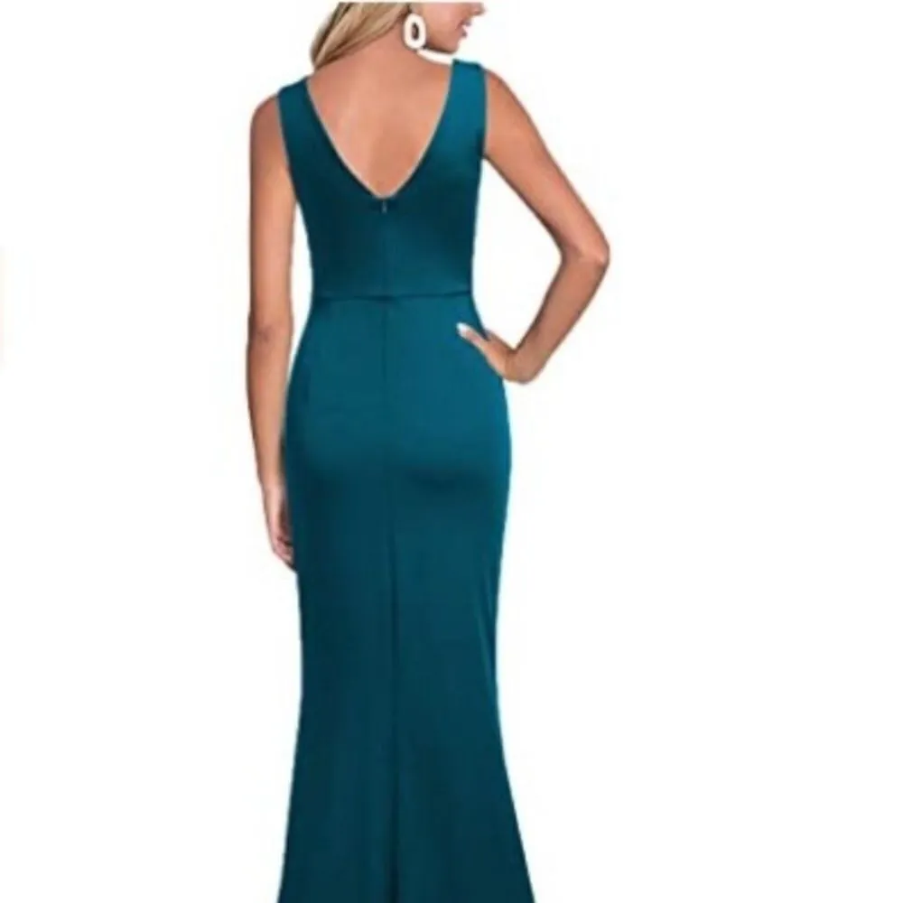 WOOSEA Women Sleeveless V Neck Split Long Dress, DARK GREEN, Size XL, Green - Image 2