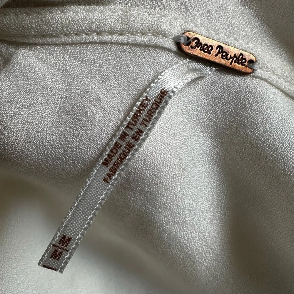 Free People Cream Rayon Sleeveless Top Neck Tie Ivory Relaxed Long Boho Sheer - Image 2