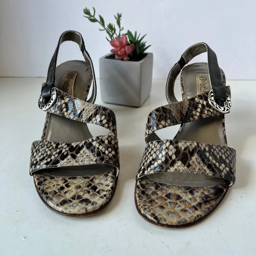 Brighton Rivoli Slingback Womens Sandals Size 7M Tan Strappy Snake Leather S - Image 4