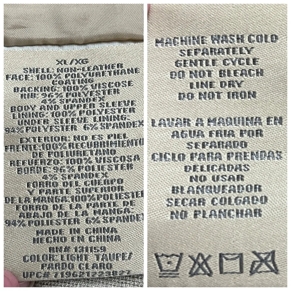 Sebby Faux Leather Jacket Moto Collarless Zipper Knit Taupe Tan Women’s Size XXL - Image 13